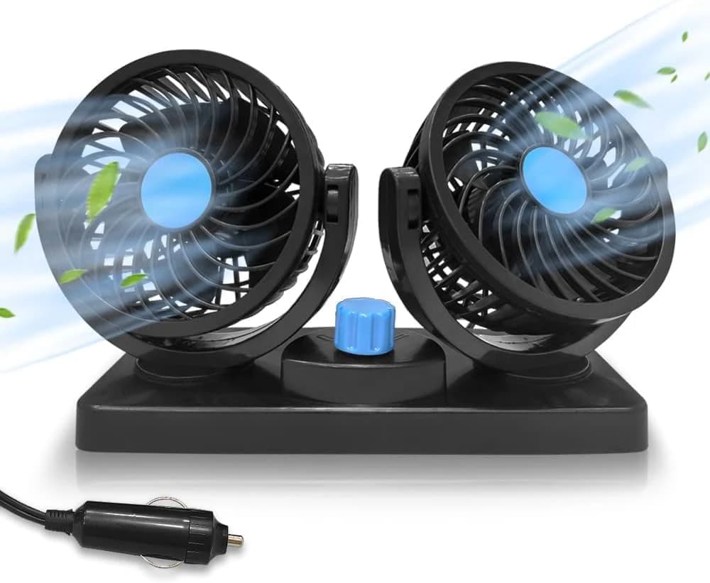 Portable Dual Head USB Car Cooling Fan 720° Rotation