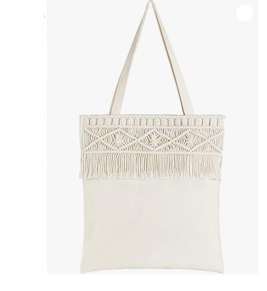 Mkono Canvas Tote Bag for Women Boho Aesthetic Shoulder Handbag with Macrame Fri