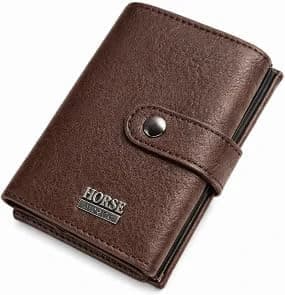 RFID Carbon Fiber Leather Card Holder Wallet Brown