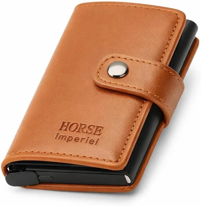 RFID Carbon Fiber Leather Card Holder Wallet Dark Brown