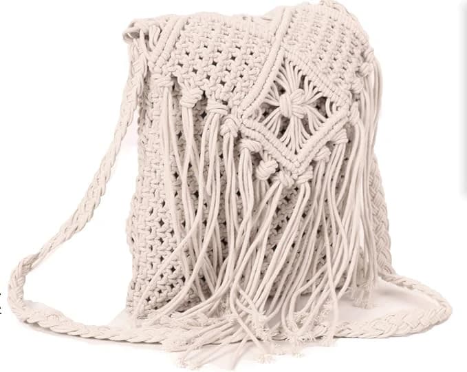 ASTRID Handmade Macrame Flap Over Sling Bag for Girls and Women