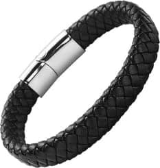 JPNYWAY Braided Leather Bracelet with Magnetic Clasp – Black 17cm