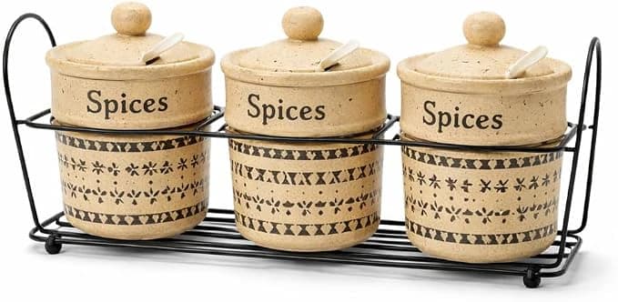 3-Piece Spice Jar Set with Metal Stand, Lids & Spoons