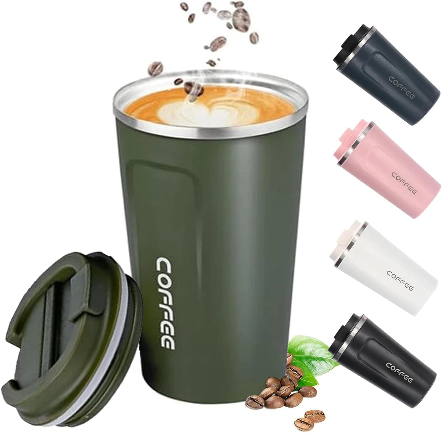 380ml Insulated Stainless Steel Travel Mug with Leakproof Lid – Green