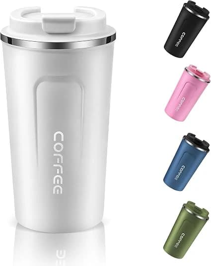 Dycietx 510ml Insulated Stainless Steel Travel Mug with Leakproof Lid – White