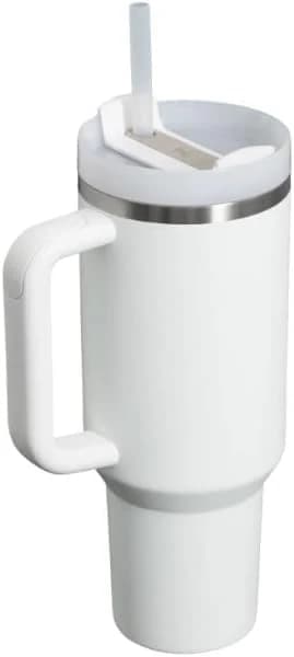 40oz Stainless Steel Insulated Tumbler with Straw Lid & Handle - White