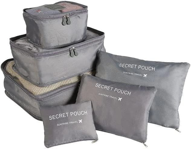 6-Piece Travel Storage Bags Set for Clothes and Luggage - Gray