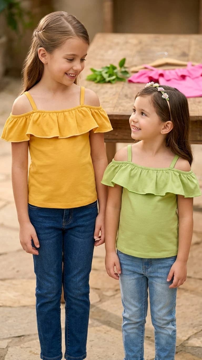 Girls' Off-Shoulder Lycra Tops – Sizes 5/6 to 9/10 Years