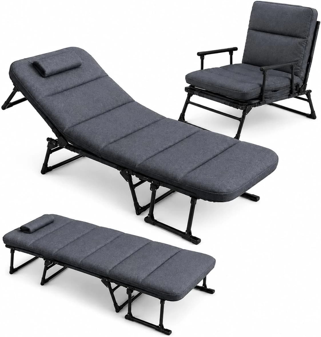 Folding Padded Camping Cot & Relaxation Chair with Adjustable Backrest