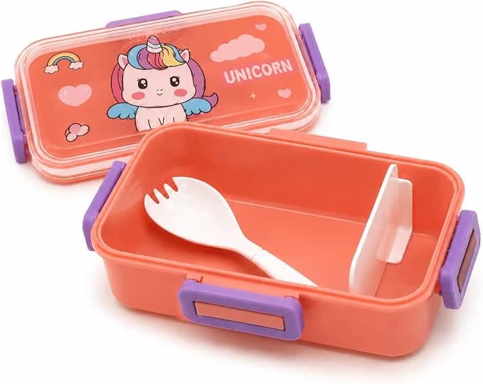 Pink Rectangular Lunch Box with Transparent Lid and Side Clips