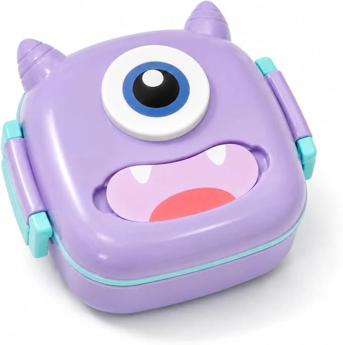 Purple 3D Character Lunch Box with 3 Compartments and Tableware
