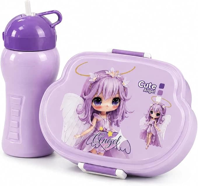 Purple Lunch Box Set with Bottle, Spoon, Fork and Storage Box