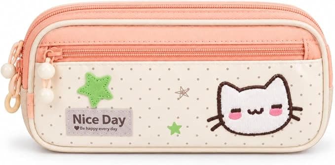 Peach Double-Zip Cat Pencil Case